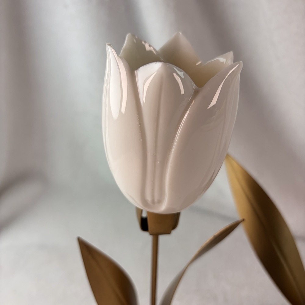 Vintage Brass & Ceramic Tulip Candle Holder Set Shabby Chic Hollywood Glam EVC - Picture 5 of 15